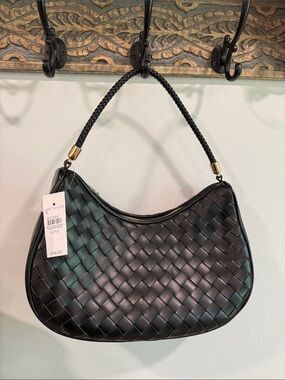 Ann Taylor Black Woven Shoulder Hobo Bag